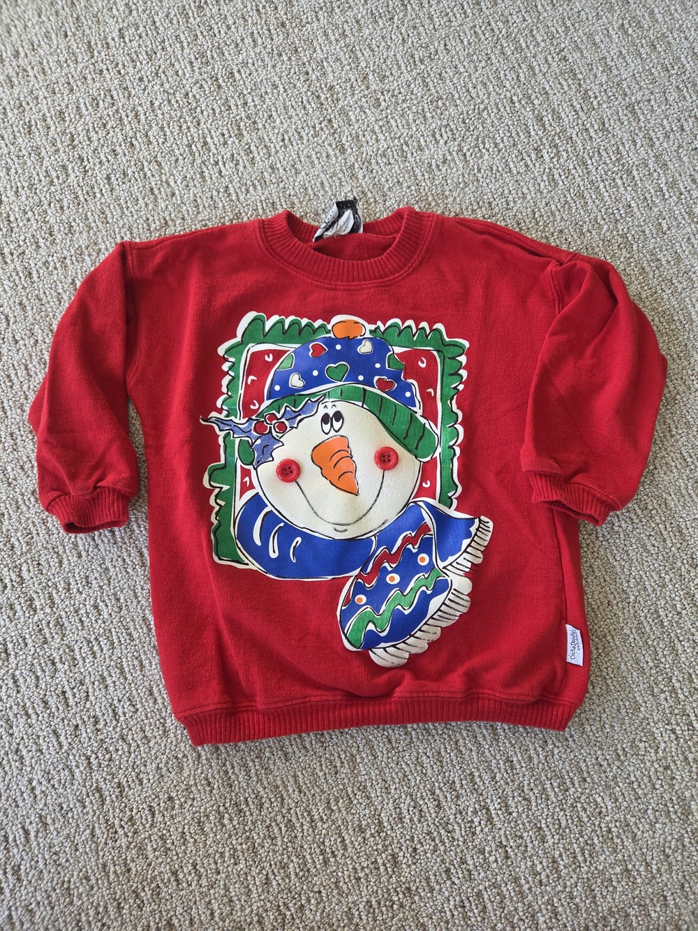 Vtg CockaDoodles Red Snowman Christmas Sweatshirt